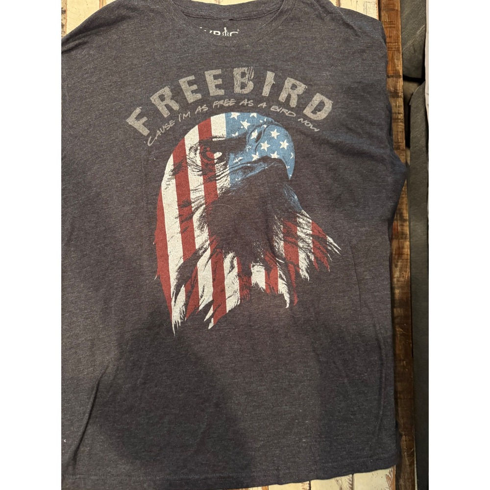 Lyric Nation Lynyrd Skynyrd Free Bird Eagle American Flag Graphic Tee XL Grey